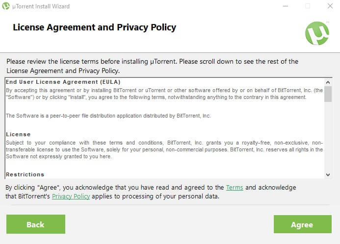 license agreement text box in utorrent