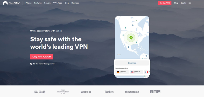 an image of the nordvpn homepage