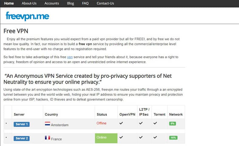 freevpn.me homepage screenshot