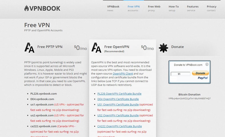 vpnbook homepage screenshot