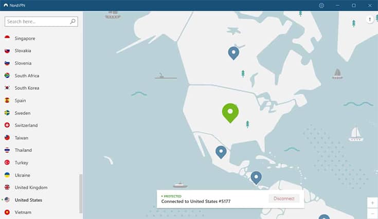 NordVPN connectinng to the United States
