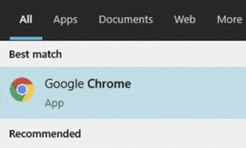 opening up google chrome from the windows 10 start menu