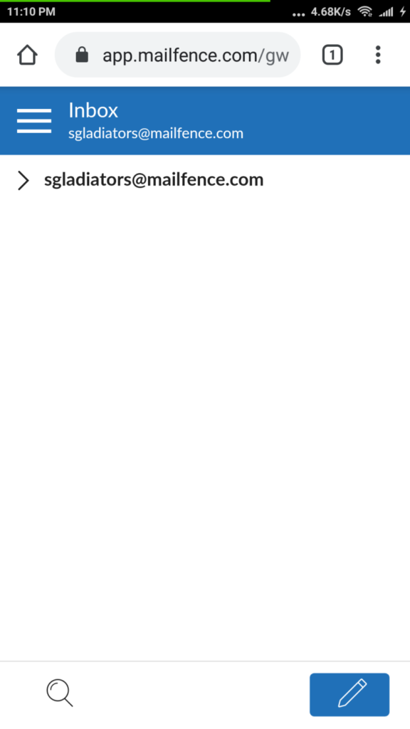 An image featuring inbox section in Mailfence mobile web app