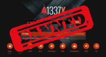 An image featuring the homepage of the 1337x website with a banned logo on top of it representing 1337x ban on YTS group