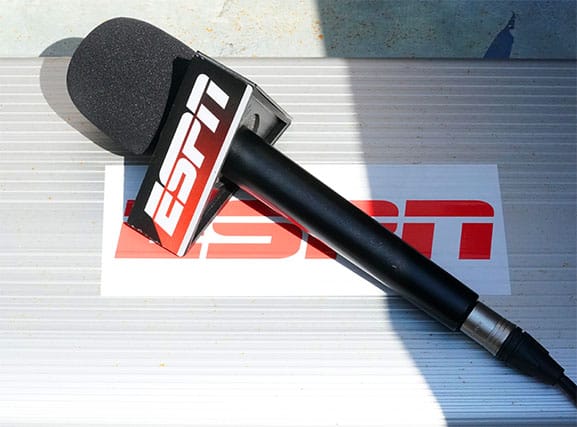 An image featuring a microphone stand with the ESPN logo