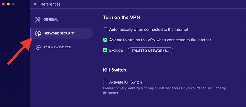 An image featuring Avast SecureLine VPN's multiple network security options that you can choose
