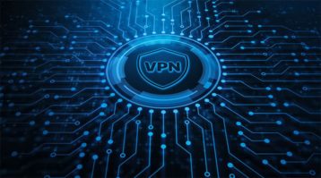 An image featuring a VPN logo in the center with multiple blue lines spreading out of it