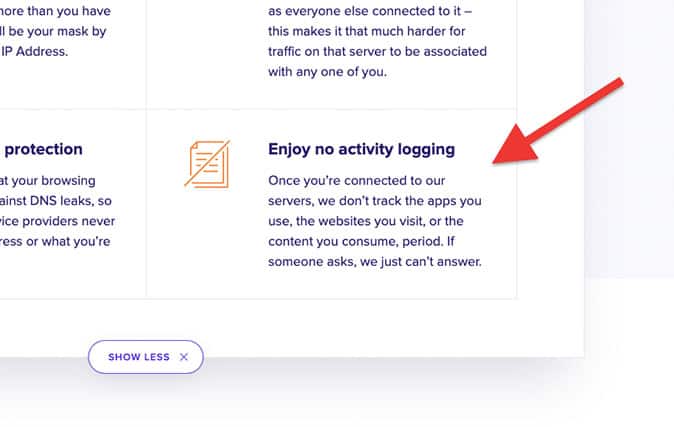 An image featuring Avast's VPN information about activity logging