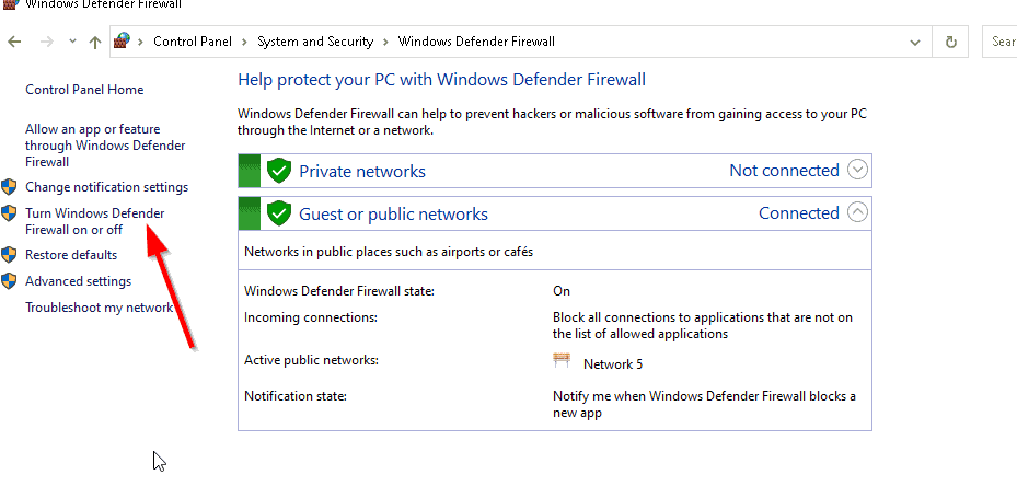 An image featuring how to disable firewall step3d