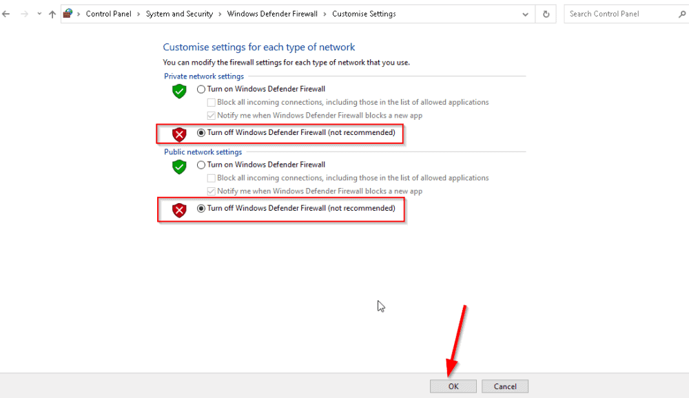 An image featuring how to disable firewall step3f