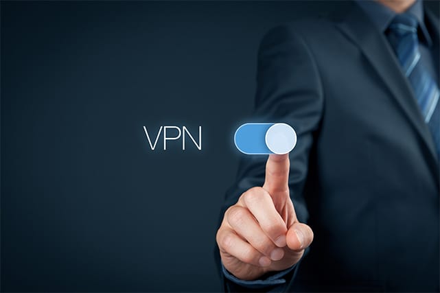 An image featuring a person holding out his index finger and activating a VPN concept