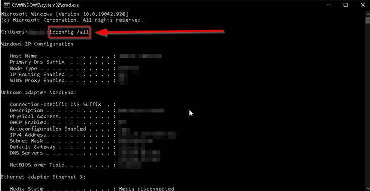 An image featuring how to view a LAN IP address using the command prompt step3a