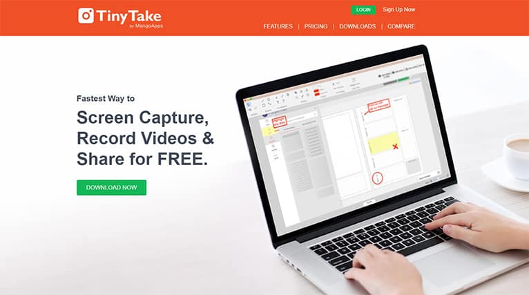 An image featuring TinyTake website homepage