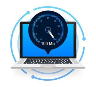 An image featuring a laptop performing an internet speed test concept