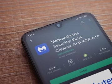 An image featuring a phone that has opened malwarebytes on the playstore concept