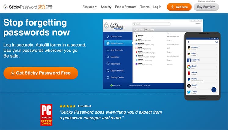An image featuring Sticky Password password manager website screenshot
