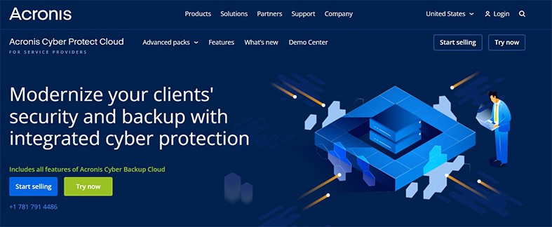 An image featuring Acronis cyber protect cloud website screenshot