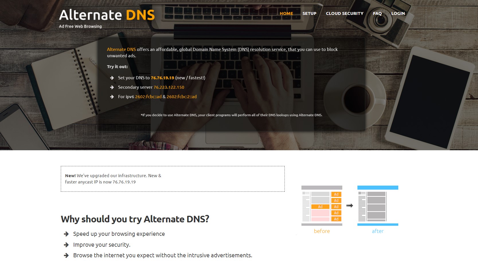 An image featuring Alternate DNS website homepage screenshot