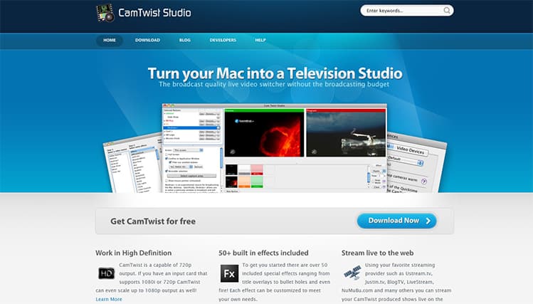 An image featuring CamTwist Studio website homepage screenshot