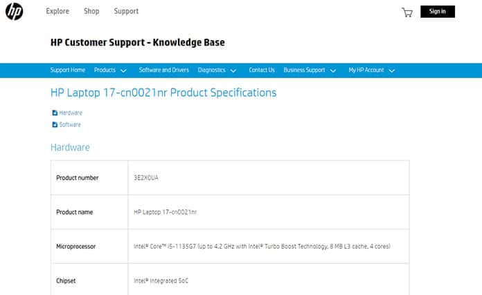 An image featuring HP 17 cn 0020nr laptop on the official HP website screenshot