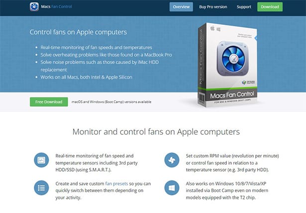 An image featuring Mac Fan Control website homepage screenshot