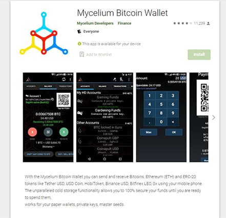 An image featuring Mycelium Bitcoin Wallet on the google play store