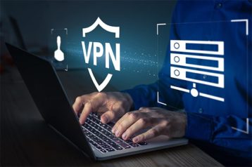 An image featuring a person using a secure VPN on his laptop concept
