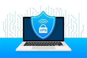 An image featuring a secure VPN connection with a logo on a laptop concept