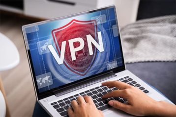An image featuring a secure VPN connection on laptop concept