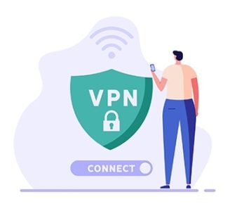 An image featring a person standing and connecting to a VPN connection on phone concept