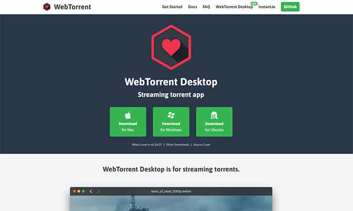 An image featuring WebTorrent Desktop website