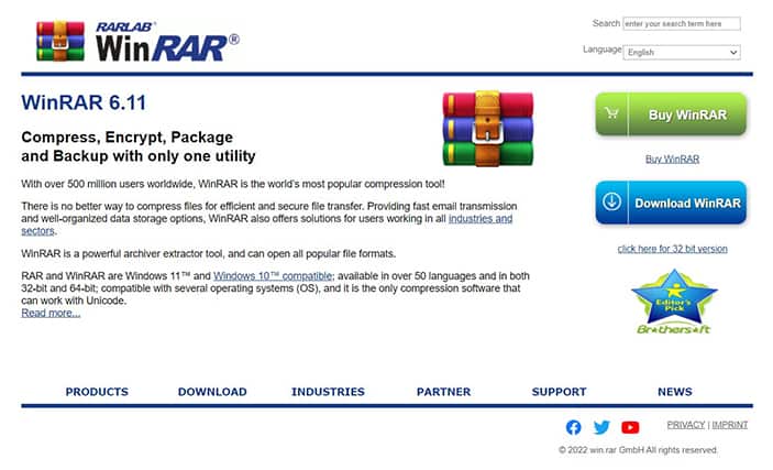 An image featuring WinRAR website homepage screenshot