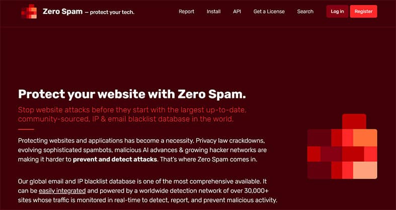 An image featuring the official ZeroSpam spam filter website homepage screenshot