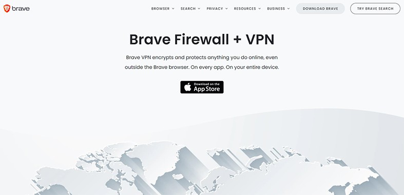 An image featuring Brave firewall and VPN website screenshot