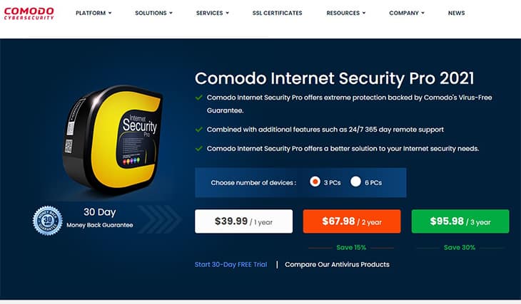 An image featuring Comodo Internet Security Pro website