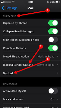 An image featuring how to stop spam emails 3rd method on the iPhone concept step4-5