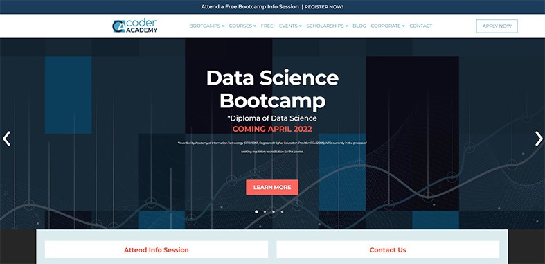 An image featuring Coder Academy bootcamp website screenshot