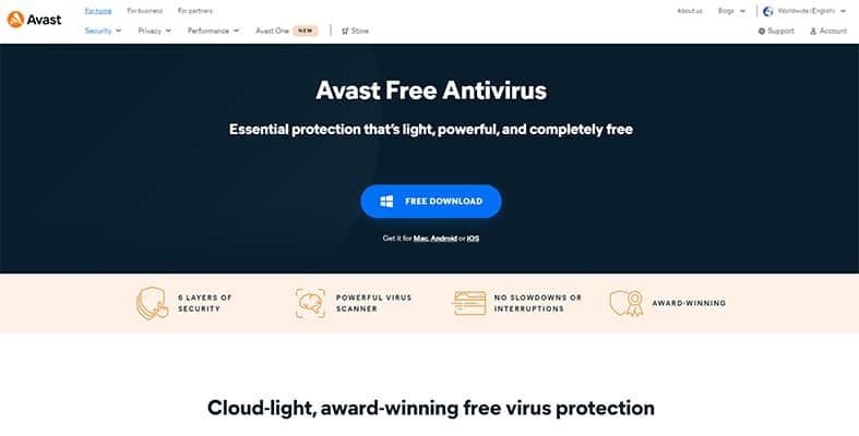 An image featuring avast free antivirus website