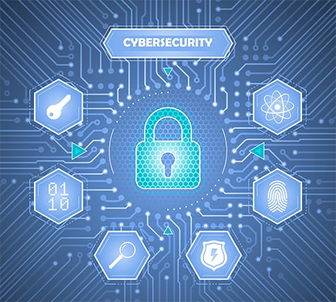 An image featuring cybersecurity lock and cybersecurity element icons concept