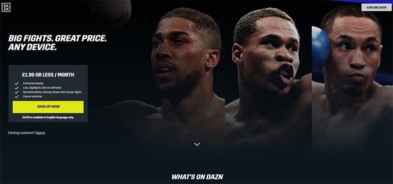 An image featuring the official DAZN website