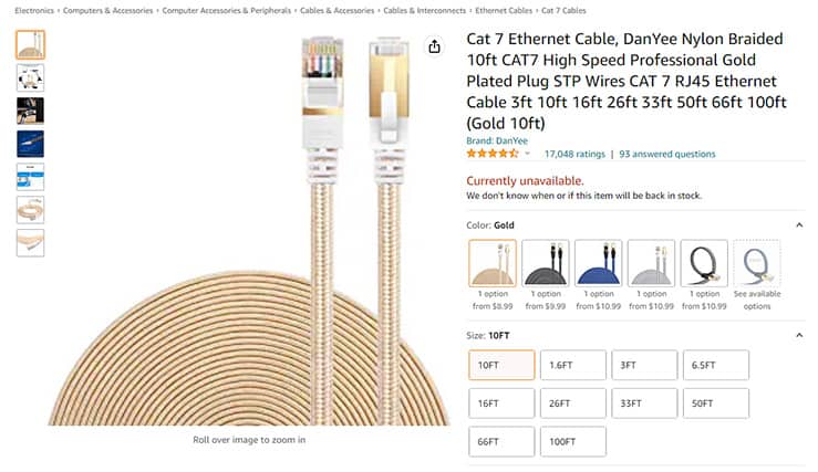 An image featuring Danyee Cat7 Braided ethernet cable screenshot