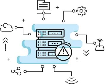 An image featuring disadvantages of an dynamic IP address on multiple platforms with warning sign in the middle concept