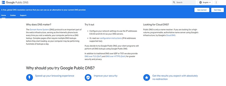 An image featuring Google public DNS website screenshot