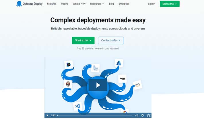 An image featuring Octopus Deploy website homepage screenshot