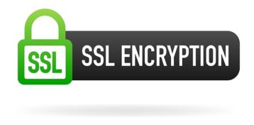 An image featuring SSL encryption with text and secure SSL lock concept