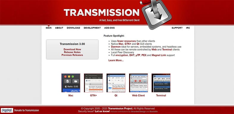 An image featuring Transmission website