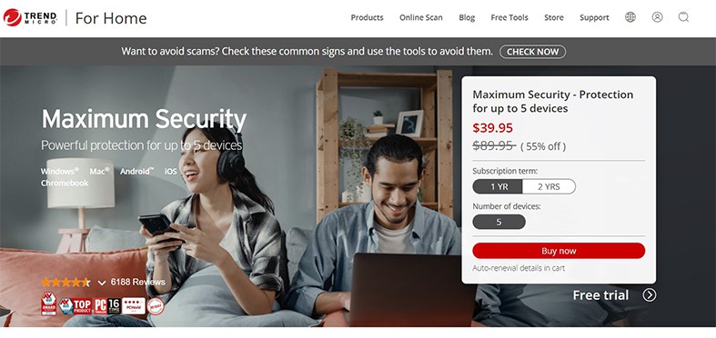 An image featuring Trend Micro Maximum Security website screenshot
