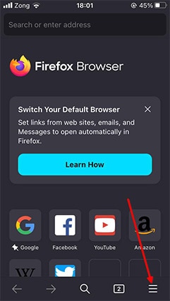 An image featuring how to clear browser history on Firefox on a iOS device step2