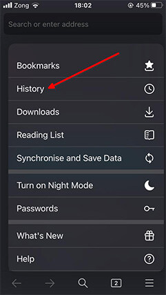 An image featuring how to clear browser history on Firefox on a iOS device step4