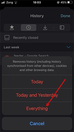 An image featuring how to clear browser history on Firefox on a iOS device step5
